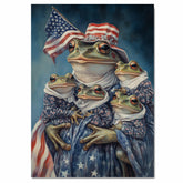 Mother Frog Holding Three Baby Frogs Dressed in Patriotic Outfits and Flag Hat for Independence Day on Ready to Hang 1.5" Thick Canvas Wrap, Floating Framed Canvas, Flat Rolled Canvas